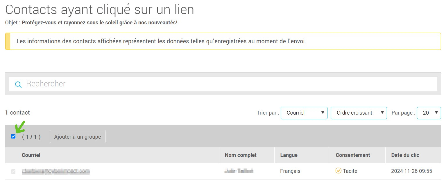 contacts ayant cliqué sur un lien